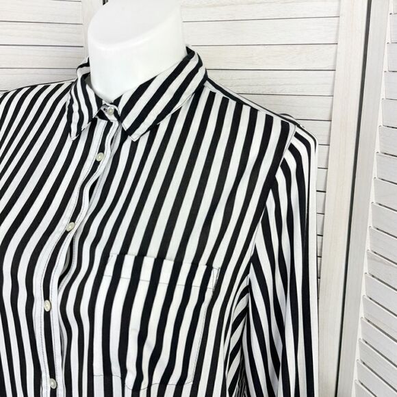 Jane + Delancey Multi Stripe Rayon Button Down Tunic Shirt Black White XL - Picture 5 of 13